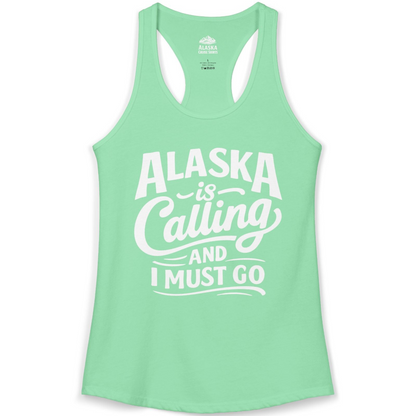 Alaska Is Calling Adventure Typography Shirt Ladies Tank Top – Solid Mint – Alaska Cruise Shirts