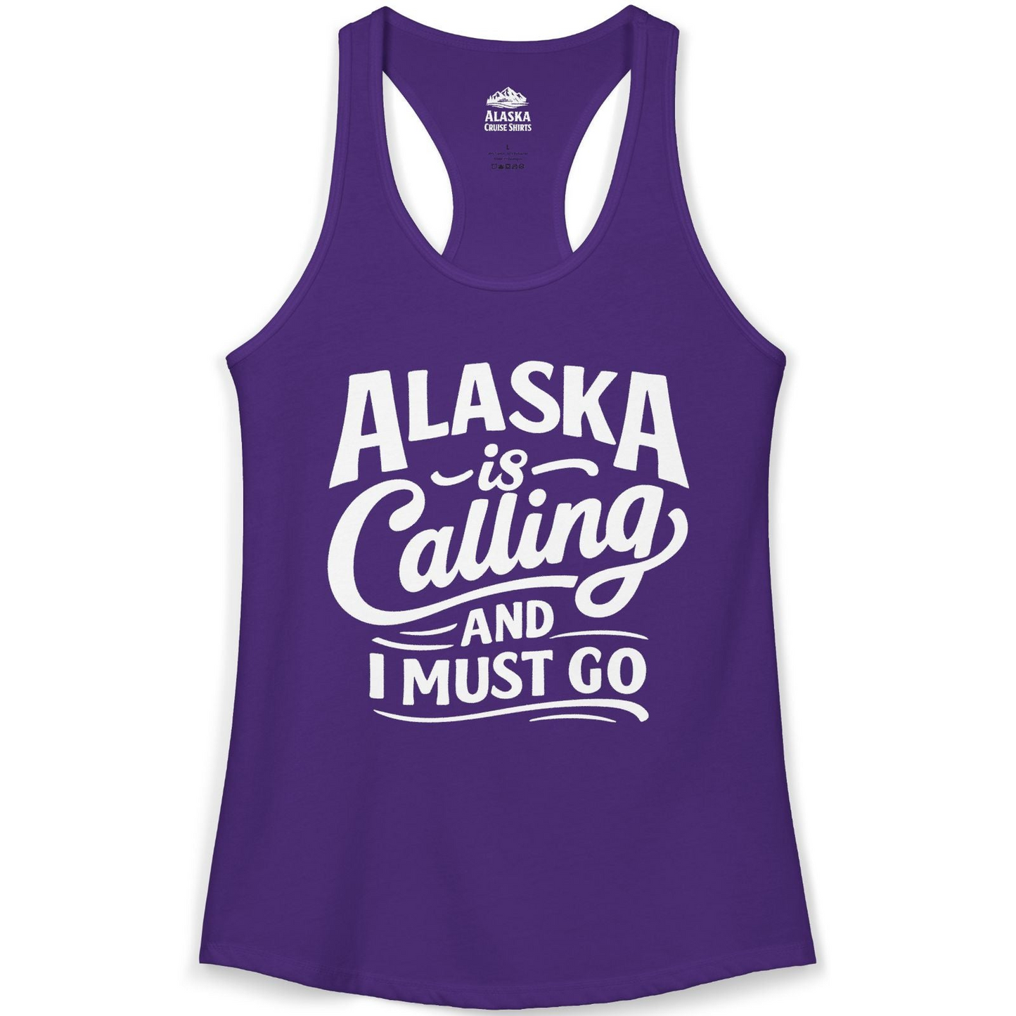 Alaska Is Calling Adventure Typography Shirt Ladies Tank Top – Solid Purple Rush – Alaska Cruise Shirts