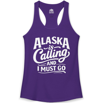 Alaska Is Calling Adventure Typography Shirt Ladies Tank Top – Solid Purple Rush – Alaska Cruise Shirts