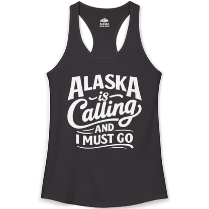 Alaska Is Calling Adventure Typography Shirt Ladies Tank Top – Black – Alaska Cruise Shirts