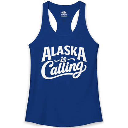 Alaska Is Calling Shirt Ladies Tank Top – Solid Royal – Alaska Cruise Shirts
