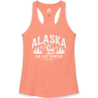 Alaska The Last Frontier Moose Mountain Wilderness Graphic Shirt — Ladies Tank Ladies Tank Top – Solid Light Orange – Alaska Cruise Shirts
