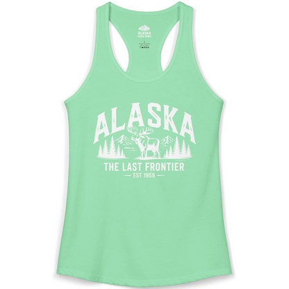 Alaska The Last Frontier Moose Mountain Wilderness Graphic Shirt — Ladies Tank Ladies Tank Top – Solid Mint – Alaska Cruise Shirts
