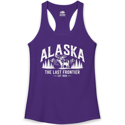Alaska The Last Frontier Moose Mountain Wilderness Graphic Shirt — Ladies Tank Ladies Tank Top – Solid Purple Rush – Alaska Cruise Shirts
