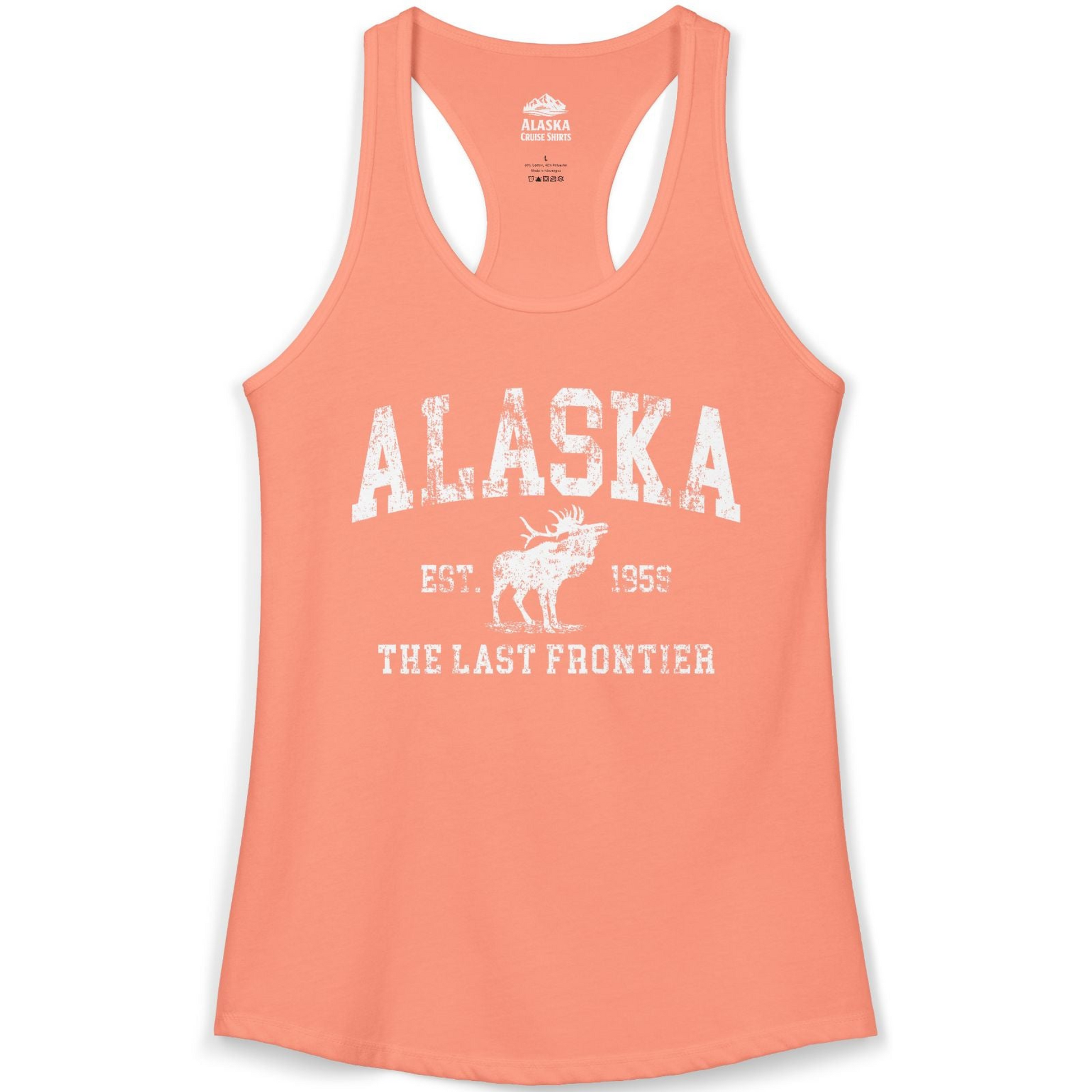 Vintage Alaska Moose Shirt Ladies Tank Top – Solid Light Orange – Alaska Cruise Shirts