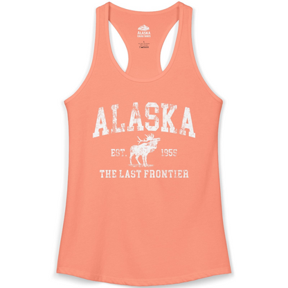 Vintage Alaska Moose Shirt Ladies Tank Top – Solid Light Orange – Alaska Cruise Shirts