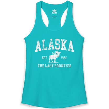 Vintage Alaska Moose Shirt Ladies Tank Top – Tahiti Blue – Alaska Cruise Shirts