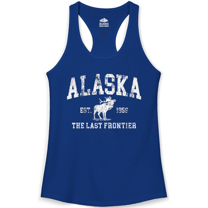 Vintage Alaska Moose Shirt Ladies Tank Top – Solid Royal – Alaska Cruise Shirts