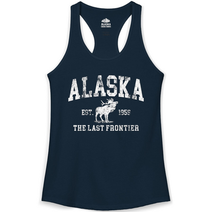 Vintage Alaska Moose Shirt Ladies Tank Top – Solid Midnight Navy – Alaska Cruise Shirts