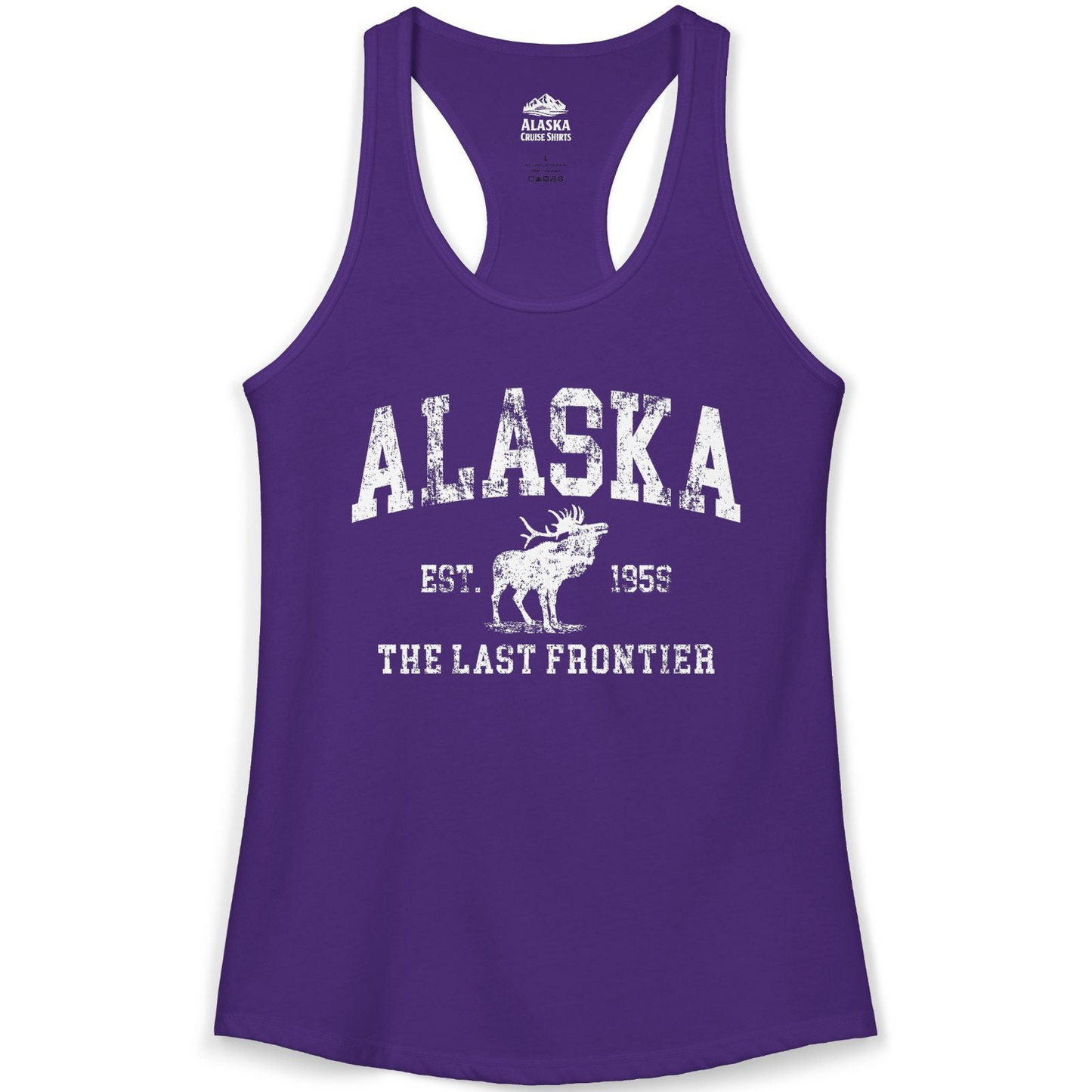 Vintage Alaska Moose Shirt Ladies Tank Top – Solid Purple Rush – Alaska Cruise Shirts
