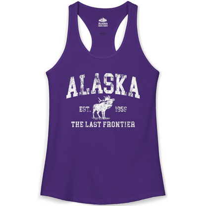 Vintage Alaska Moose Shirt Ladies Tank Top – Solid Purple Rush – Alaska Cruise Shirts
