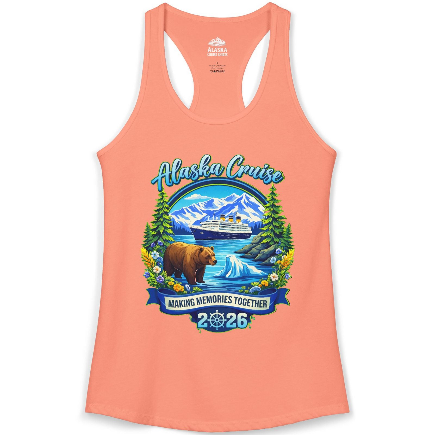 Alaska Cruise 2026 Family Shirt Ladies Tank Top – Solid Light Orange – Alaska Cruise Shirts