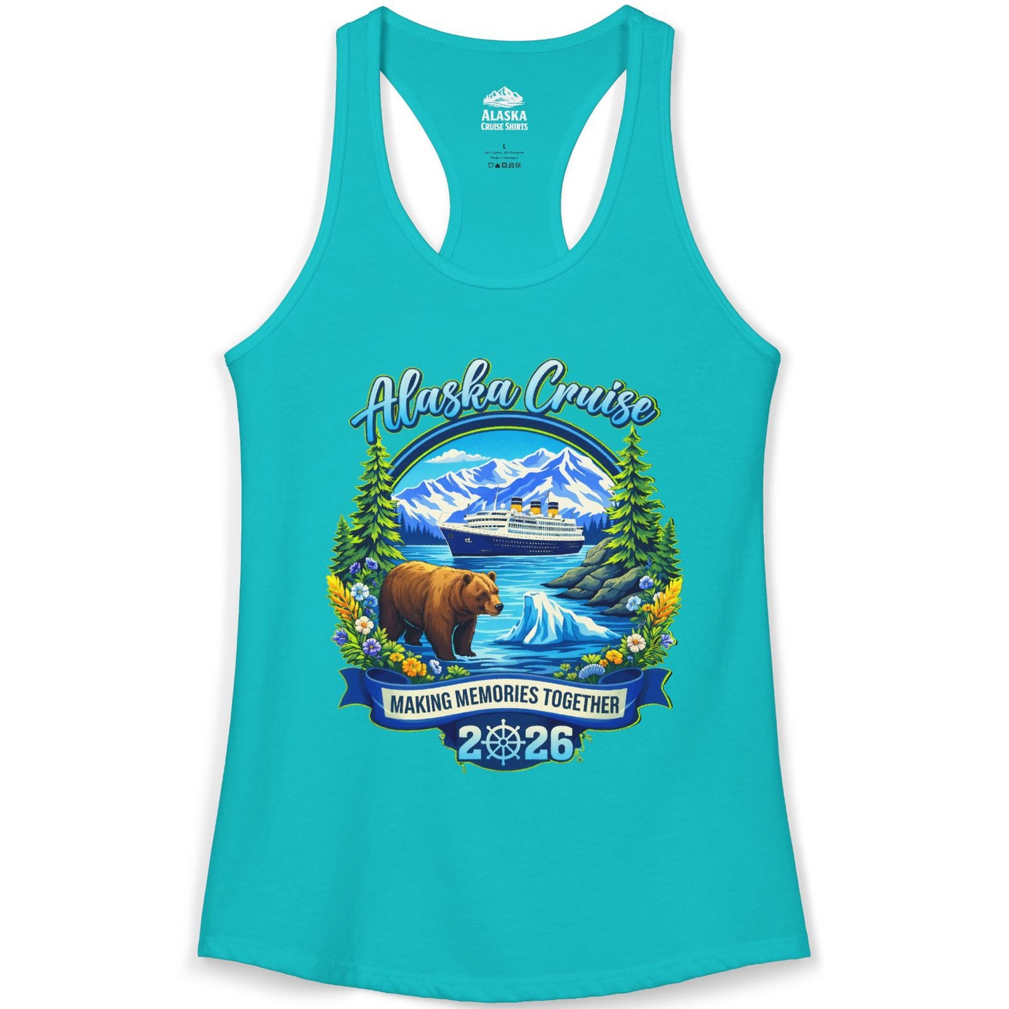 Alaska Cruise 2026 Family Shirt Ladies Tank Top – Tahiti Blue – Alaska Cruise Shirts