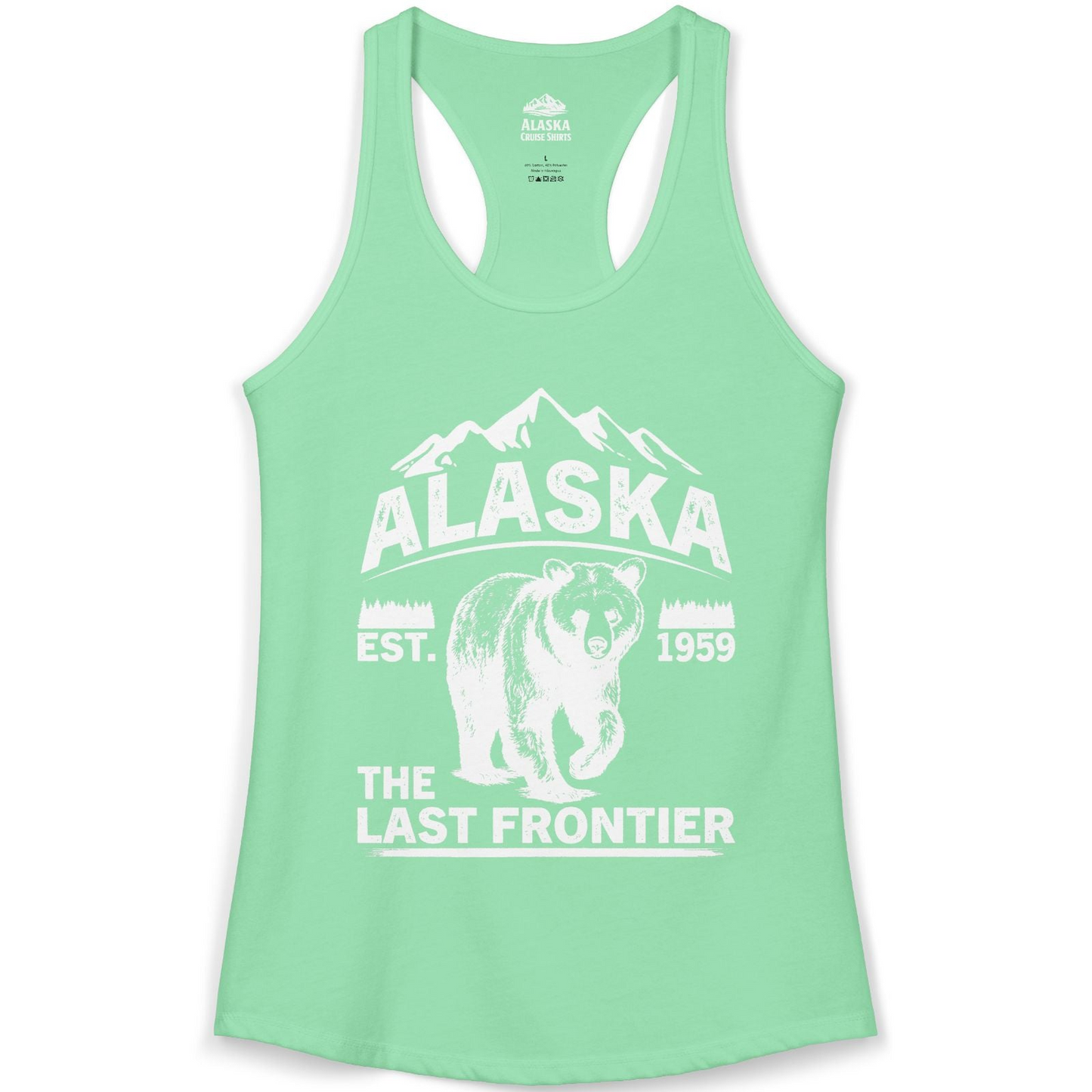 Alaska Bear Shirt Ladies Tank Top – Solid Mint – Alaska Cruise Shirts