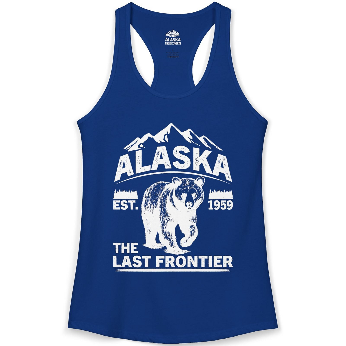 Alaska Bear Shirt Ladies Tank Top – Solid Royal – Alaska Cruise Shirts