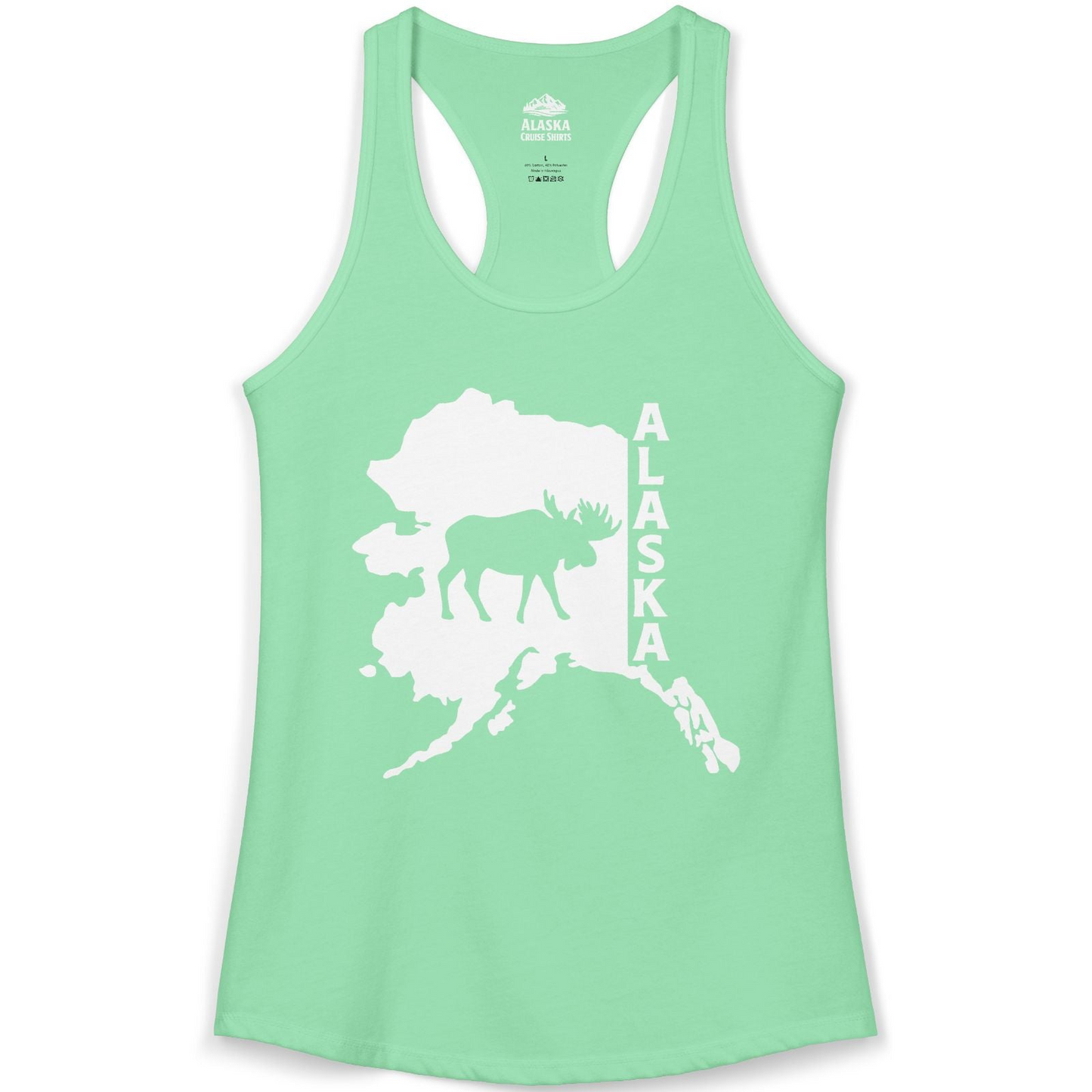 Alaska Moose Silhouette Shirt Ladies Tank Top – Solid Mint – Alaska Cruise Shirts