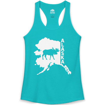 Alaska Moose Silhouette Shirt Ladies Tank Top – Tahiti Blue – Alaska Cruise Shirts