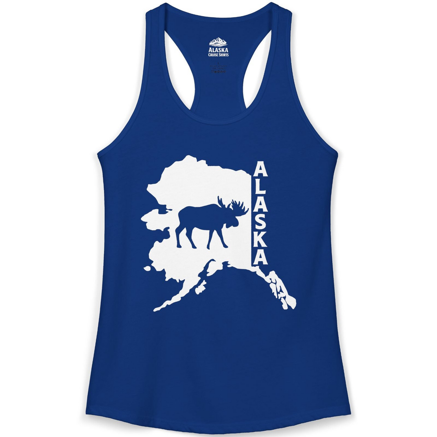 Alaska Moose Silhouette Shirt Ladies Tank Top – Solid Royal – Alaska Cruise Shirts