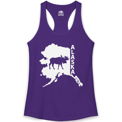 Alaska Moose Silhouette Shirt Ladies Tank Top – Solid Purple Rush – Alaska Cruise Shirts