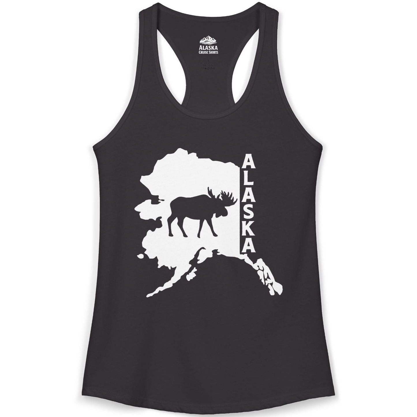 Alaska Moose Silhouette Shirt Ladies Tank Top – Black – Alaska Cruise Shirts