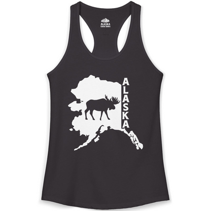 Alaska Moose Silhouette Shirt Ladies Tank Top – Black – Alaska Cruise Shirts