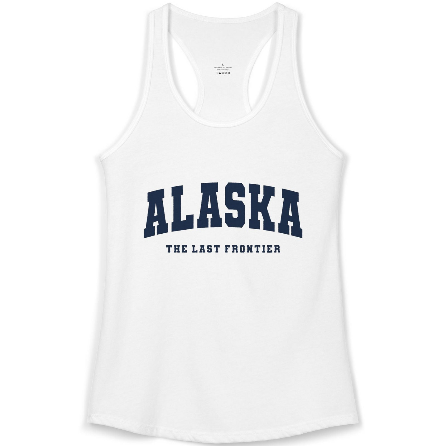 Alaska The Last Frontier Bold Collegiate Vintage State Pride Shirt — Ladies Tank Ladies Tank Top – White – Alaska Cruise Shirts