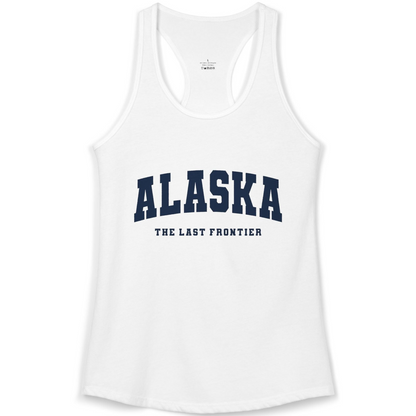 Alaska The Last Frontier Bold Collegiate Vintage State Pride Shirt — Ladies Tank Ladies Tank Top – White – Alaska Cruise Shirts
