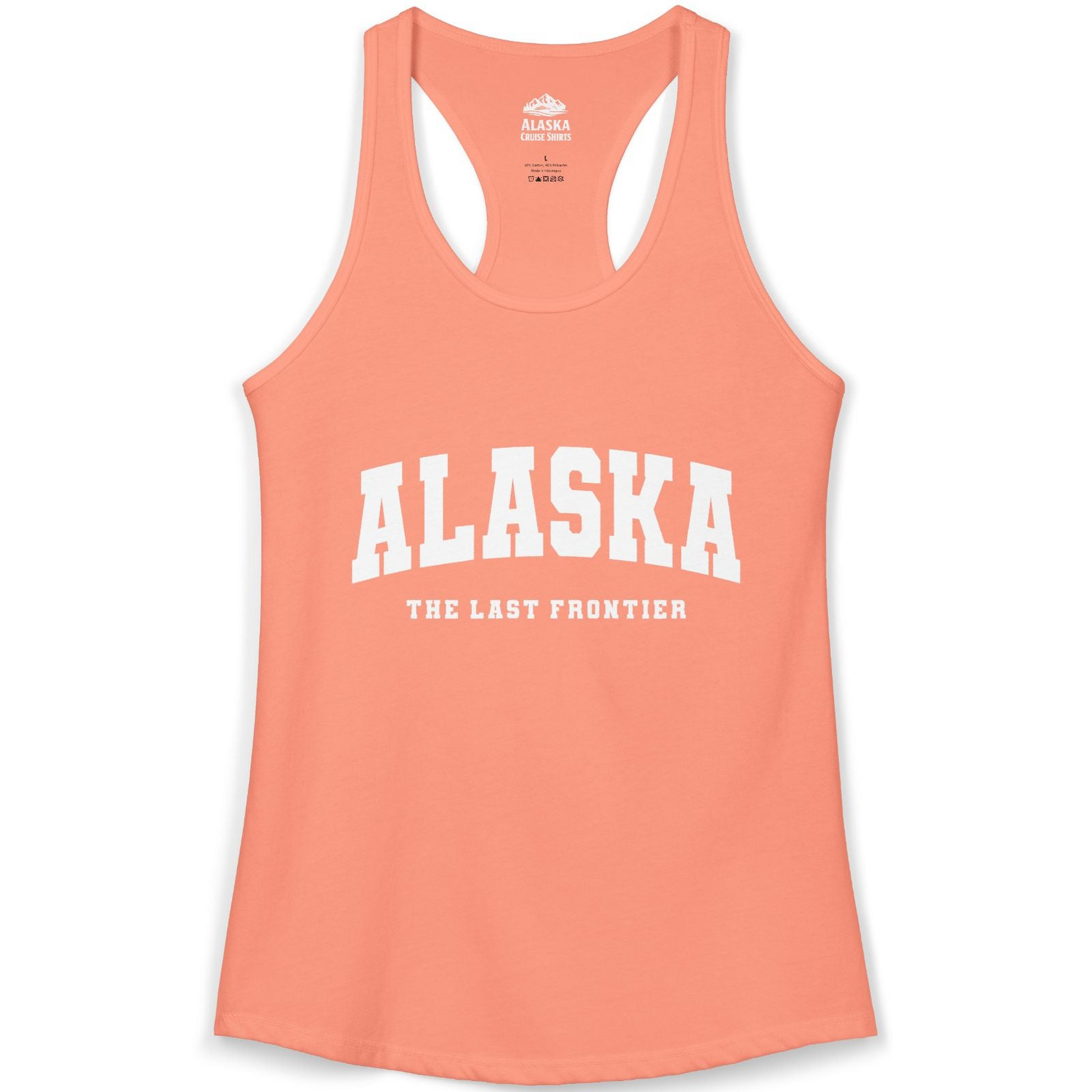 Alaska The Last Frontier Bold Collegiate Vintage State Pride Shirt — Ladies Tank Ladies Tank Top – Solid Light Orange – Alaska Cruise Shirts