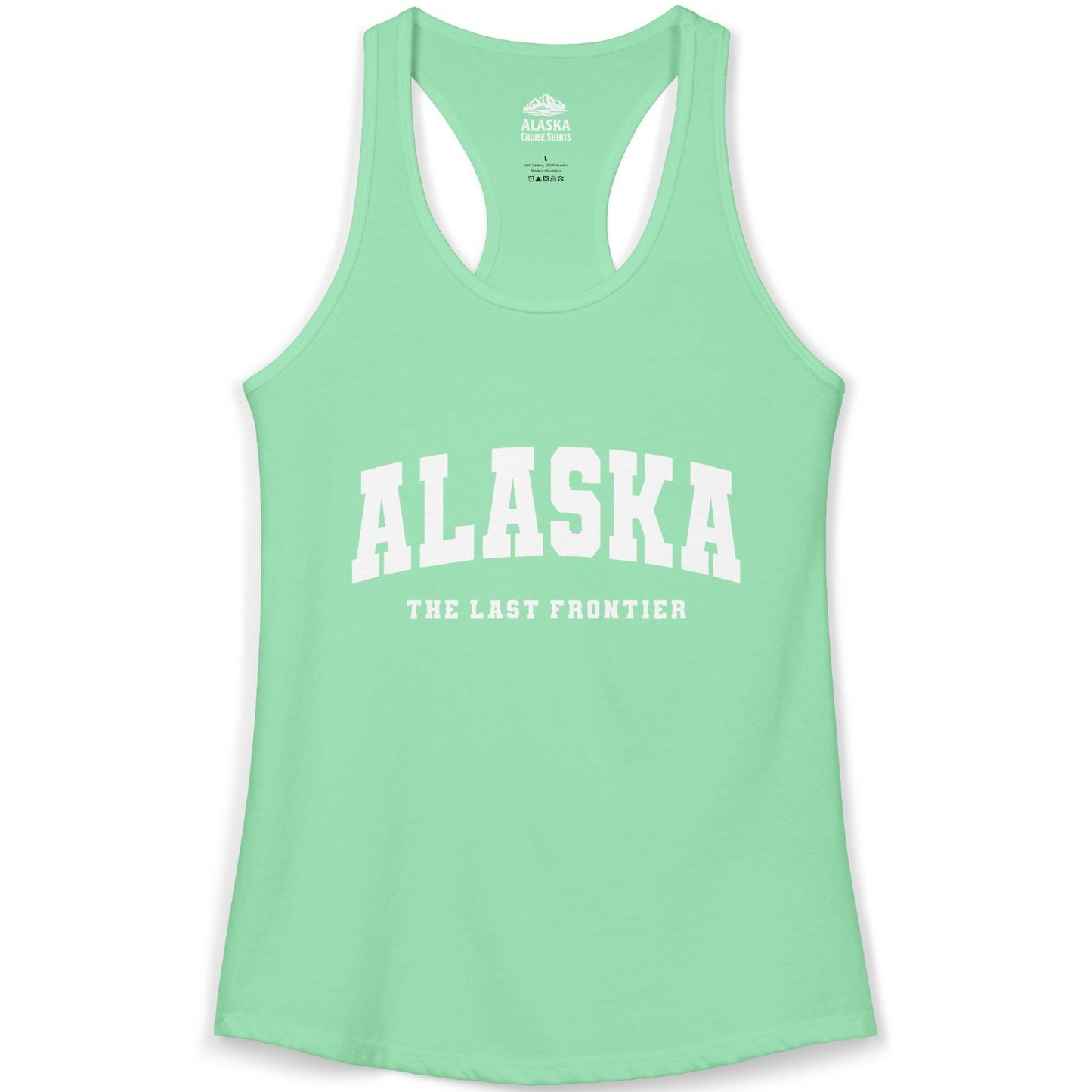Alaska The Last Frontier Bold Collegiate Vintage State Pride Shirt — Ladies Tank Ladies Tank Top – Solid Mint – Alaska Cruise Shirts