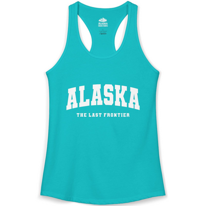 Alaska The Last Frontier Bold Collegiate Vintage State Pride Shirt — Ladies Tank Ladies Tank Top – Tahiti Blue – Alaska Cruise Shirts