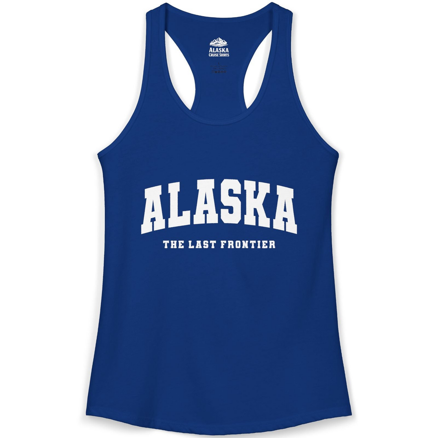 Alaska The Last Frontier Bold Collegiate Vintage State Pride Shirt — Ladies Tank Ladies Tank Top – Solid Royal – Alaska Cruise Shirts