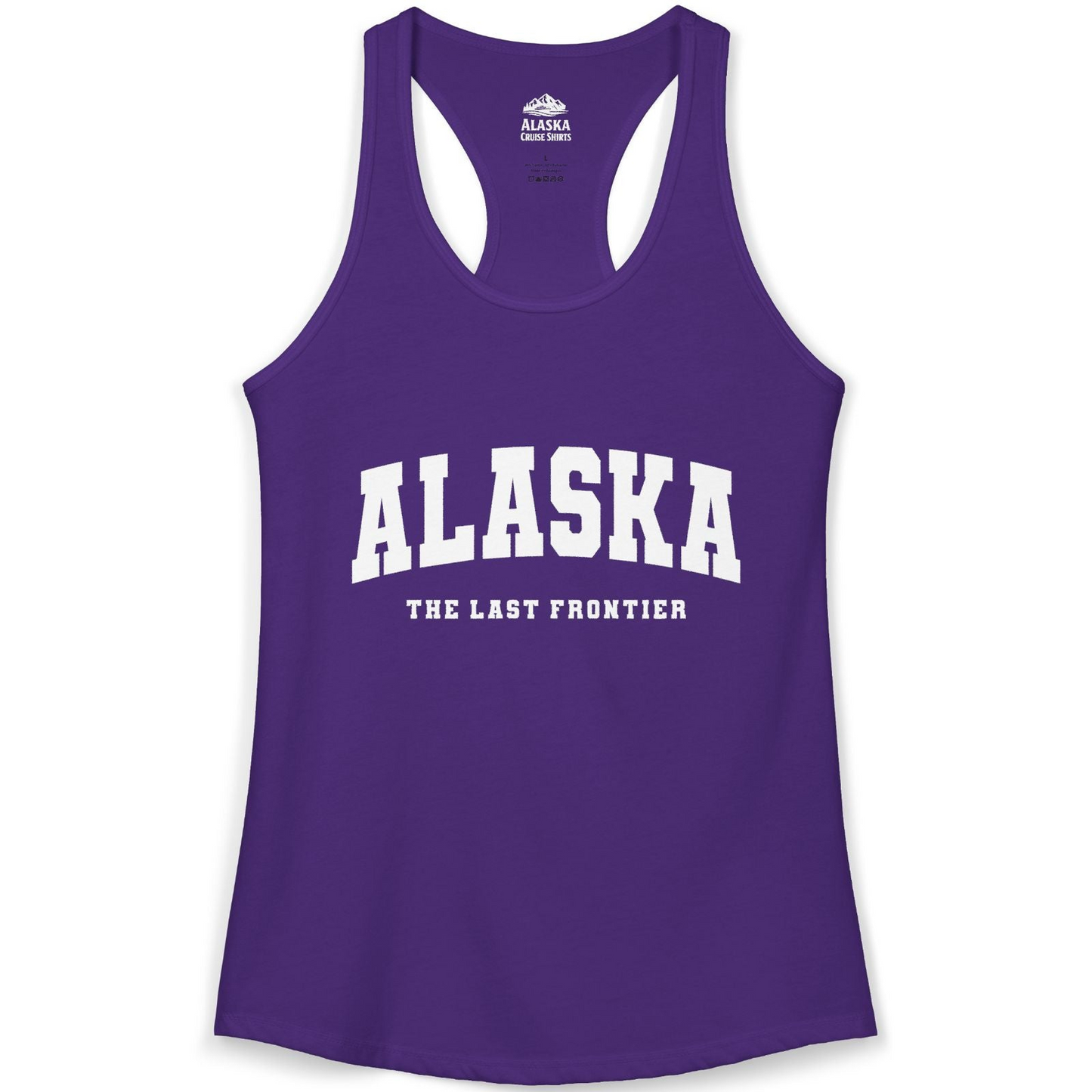 Alaska The Last Frontier Bold Collegiate Vintage State Pride Shirt — Ladies Tank Ladies Tank Top – Solid Purple Rush – Alaska Cruise Shirts