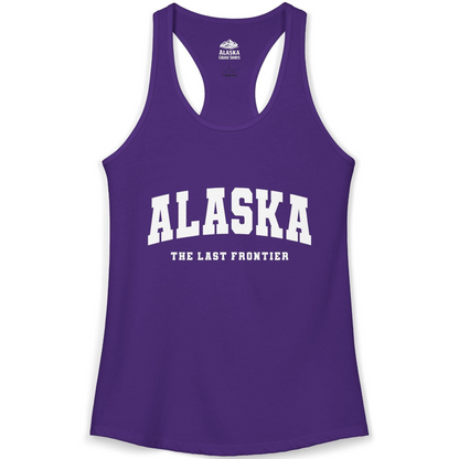 Alaska The Last Frontier Bold Collegiate Vintage State Pride Shirt — Ladies Tank Ladies Tank Top – Solid Purple Rush – Alaska Cruise Shirts
