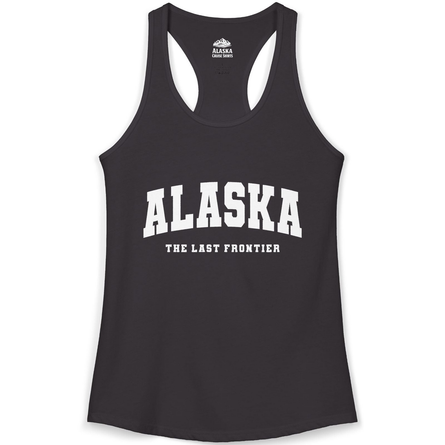 Alaska The Last Frontier Bold Collegiate Vintage State Pride Shirt — Ladies Tank Ladies Tank Top – Black – Alaska Cruise Shirts