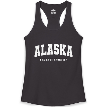 Alaska The Last Frontier Bold Collegiate Vintage State Pride Shirt — Ladies Tank Ladies Tank Top – Black – Alaska Cruise Shirts