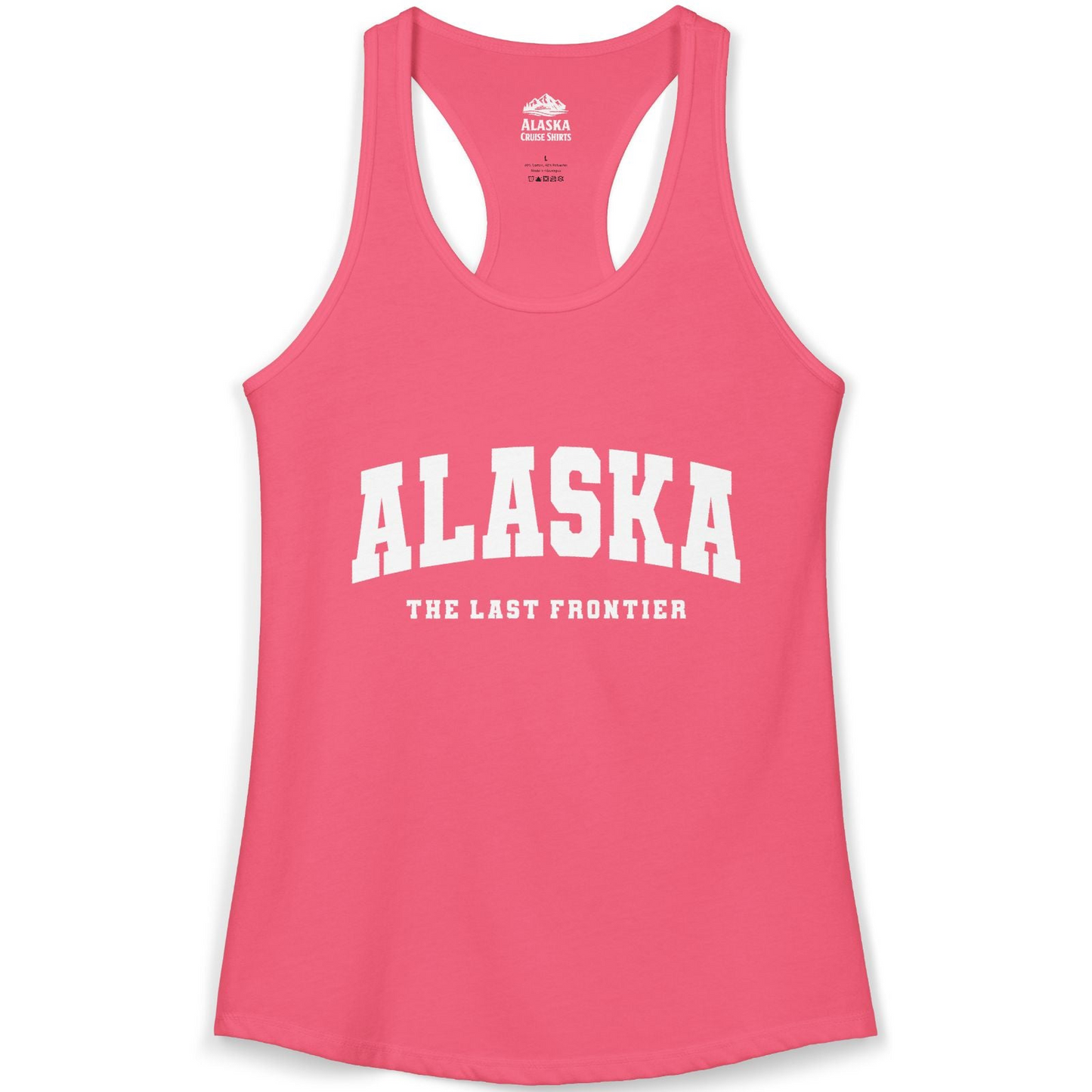 Alaska The Last Frontier Bold Collegiate Vintage State Pride Shirt — Ladies Tank Ladies Tank Top – Hot Pink – Alaska Cruise Shirts