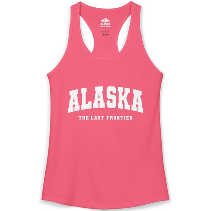 Alaska The Last Frontier Bold Collegiate Vintage State Pride Shirt — Ladies Tank Ladies Tank Top – Hot Pink – Alaska Cruise Shirts