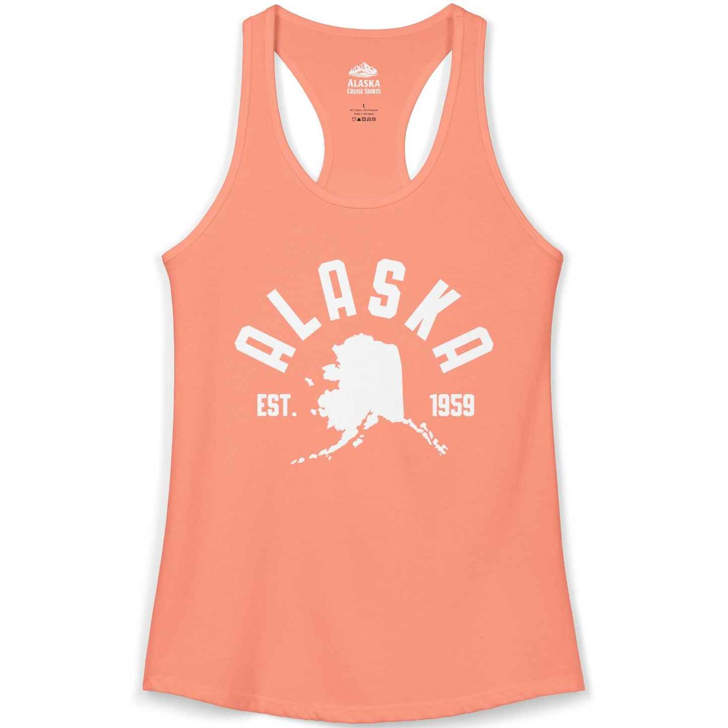 Vintage Alaska State Outline Est 1959 Retro Collegiate Shirt — Ladies Tank Ladies Tank Top – Solid Light Orange – Alaska Cruise Shirts
