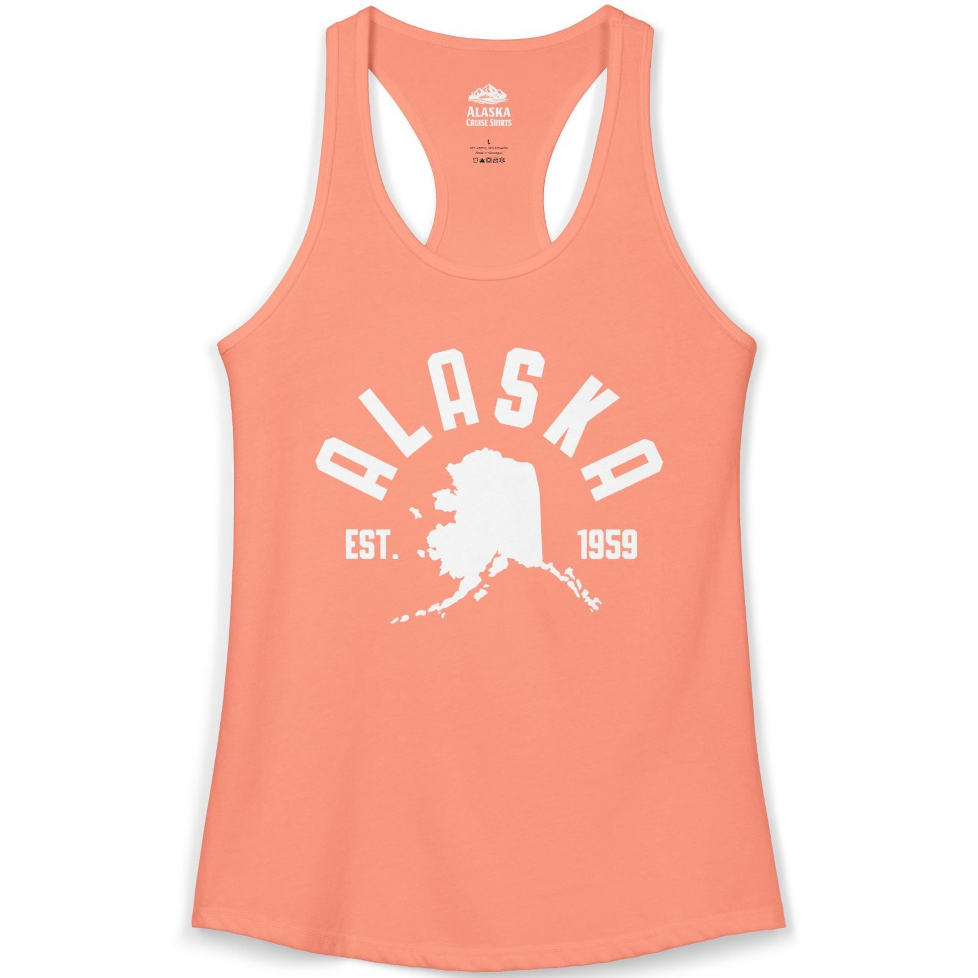 Vintage Alaska State Outline Est 1959 Retro Collegiate Shirt — Ladies Tank Ladies Tank Top – Solid Light Orange – Alaska Cruise Shirts
