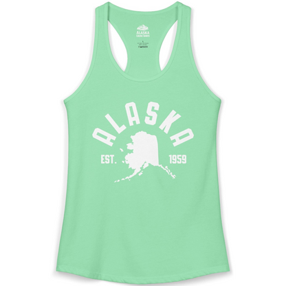 Vintage Alaska State Outline Est 1959 Retro Collegiate Shirt — Ladies Tank Ladies Tank Top – Solid Mint – Alaska Cruise Shirts