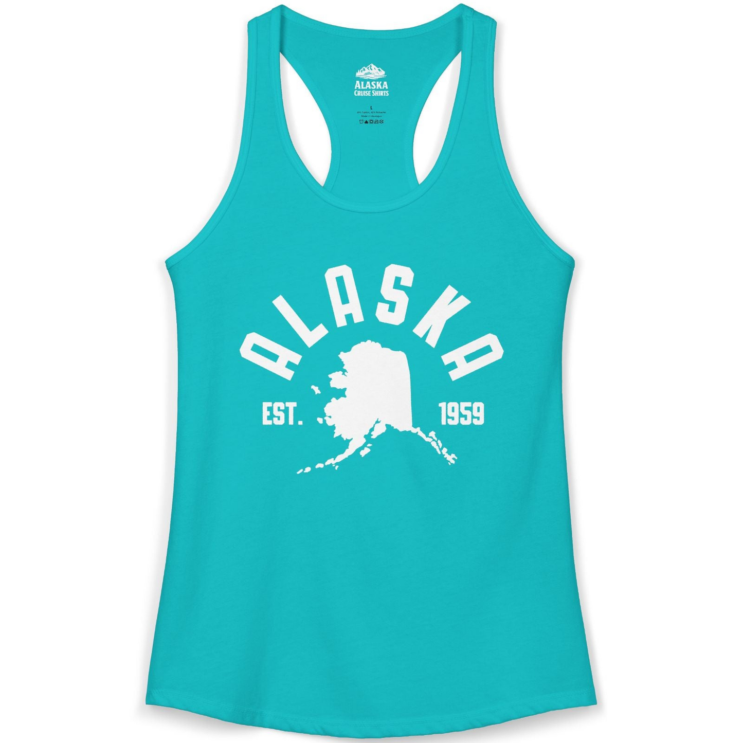 Vintage Alaska State Outline Est 1959 Retro Collegiate Shirt — Ladies Tank Ladies Tank Top – Tahiti Blue – Alaska Cruise Shirts