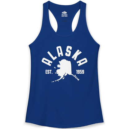 Vintage Alaska State Outline Est 1959 Retro Collegiate Shirt — Ladies Tank Ladies Tank Top – Solid Royal – Alaska Cruise Shirts