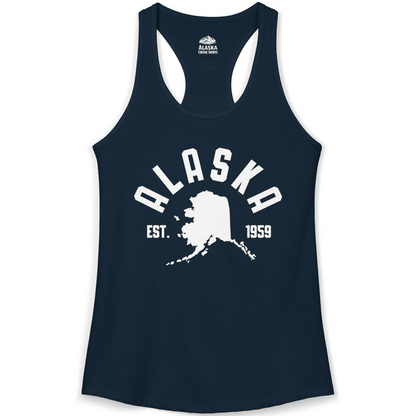 Vintage Alaska State Outline Est 1959 Retro Collegiate Shirt — Ladies Tank Ladies Tank Top – Solid Midnight Navy – Alaska Cruise Shirts