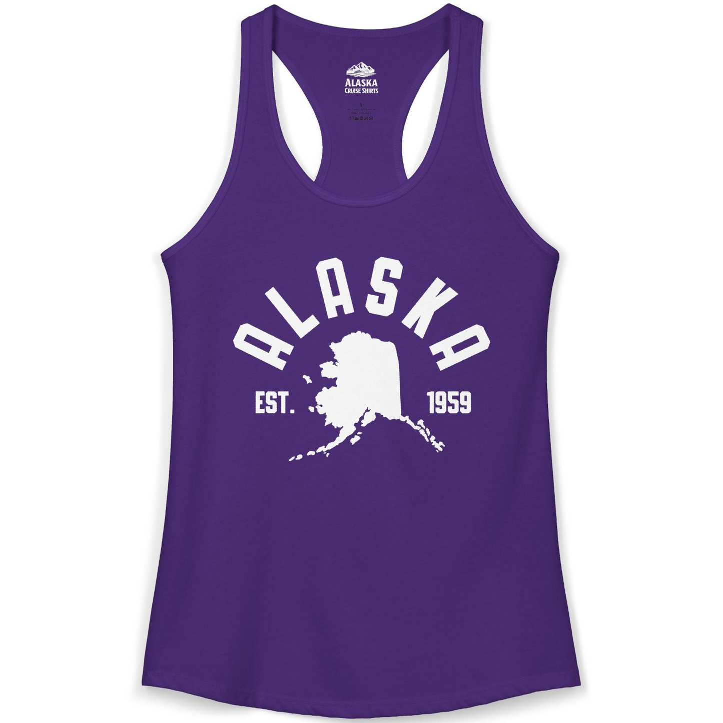 Vintage Alaska State Outline Est 1959 Retro Collegiate Shirt — Ladies Tank Ladies Tank Top – Solid Purple Rush – Alaska Cruise Shirts