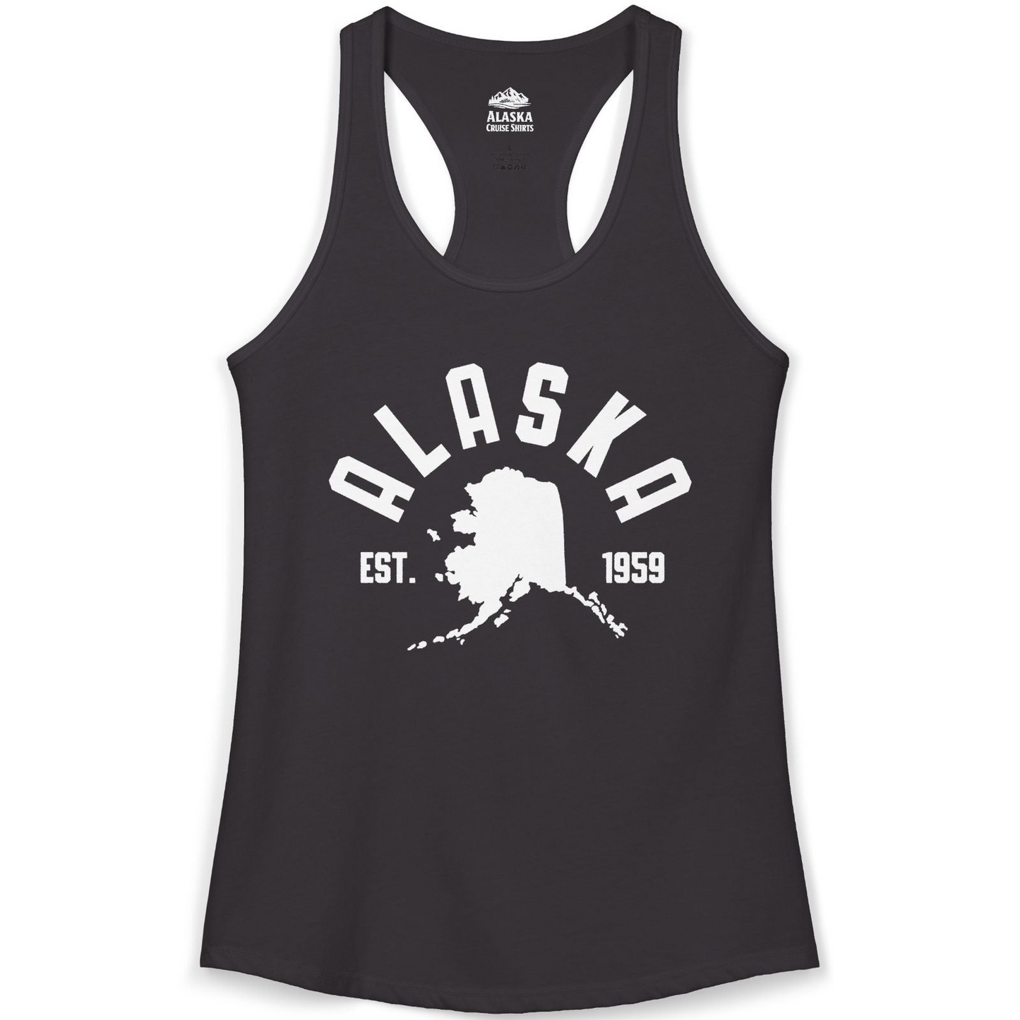 Vintage Alaska State Outline Est 1959 Retro Collegiate Shirt — Ladies Tank Ladies Tank Top – Black – Alaska Cruise Shirts