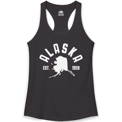 Vintage Alaska State Outline Est 1959 Retro Collegiate Shirt — Ladies Tank Ladies Tank Top – Black – Alaska Cruise Shirts