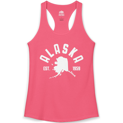 Vintage Alaska State Outline Est 1959 Retro Collegiate Shirt — Ladies Tank Ladies Tank Top – Hot Pink – Alaska Cruise Shirts