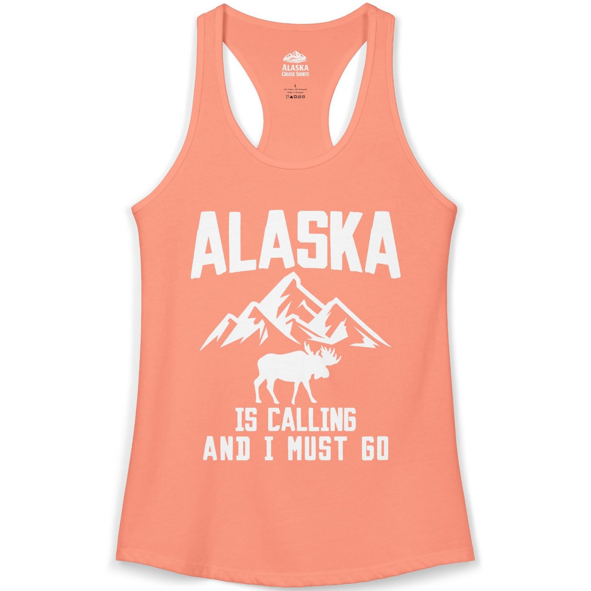 Alaska Is Calling Moose Mountains Adventure Silhouette Nature Shirt — Ladies Tank Ladies Tank Top – Solid Light Orange – Alaska Cruise Shirts