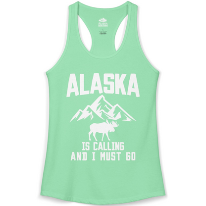 Alaska Is Calling Moose Mountains Adventure Silhouette Nature Shirt — Ladies Tank Ladies Tank Top – Solid Mint – Alaska Cruise Shirts