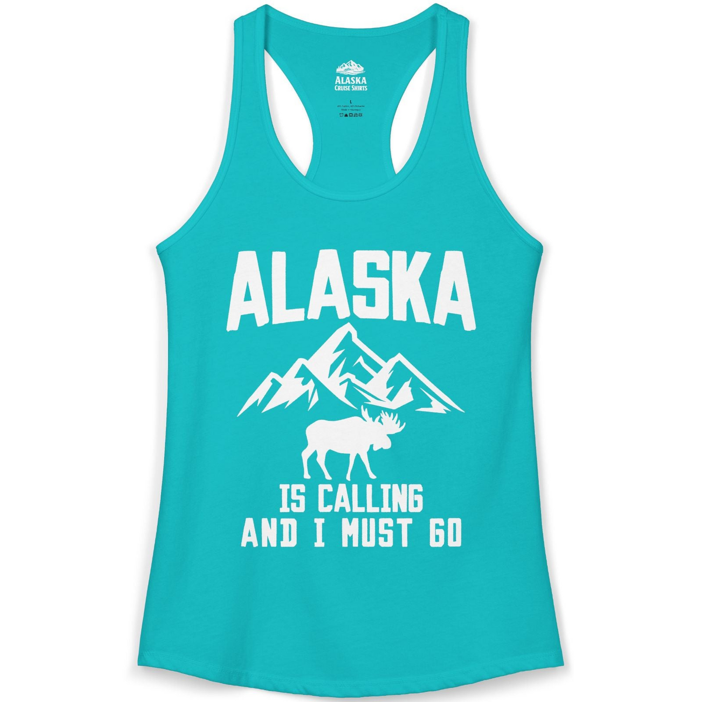 Alaska Is Calling Moose Mountains Adventure Silhouette Nature Shirt — Ladies Tank Ladies Tank Top – Tahiti Blue – Alaska Cruise Shirts
